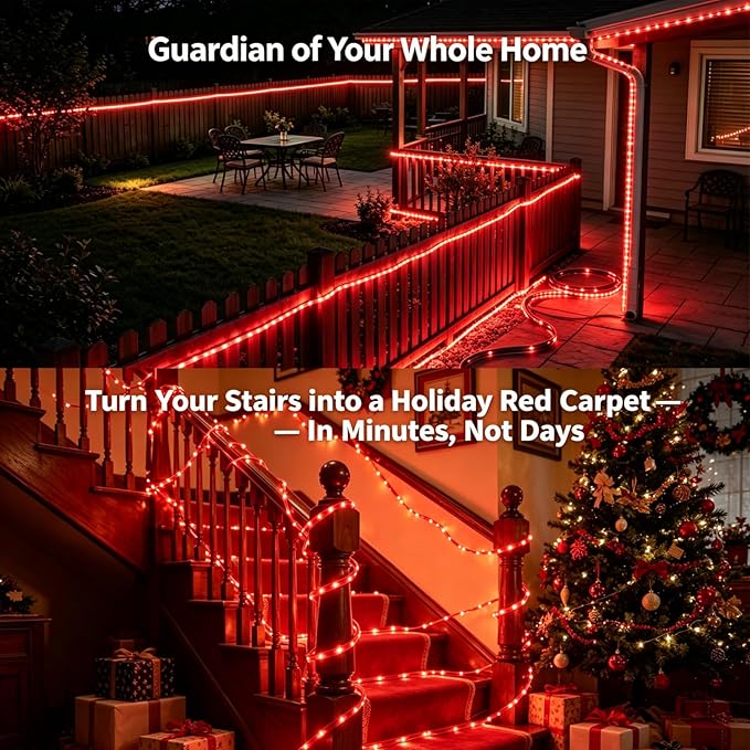 LED Rope Lights, 16.4 Feet Red Flat Flexible Strip Light, Plug in Novelty Lighting, Connectable and Waterproof for Home Christmas Holiday Garden Patio Party Decoration