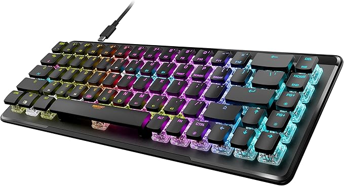 ROCCAT Vulcan II Mini Air 65% Optical Mechanical Gaming Keyboard, Full Wireless and Bluetooth Capabilities, Customizable RGB Illumination, Button Duplicator, On-Board Profiles, Aluminum Plate – Black