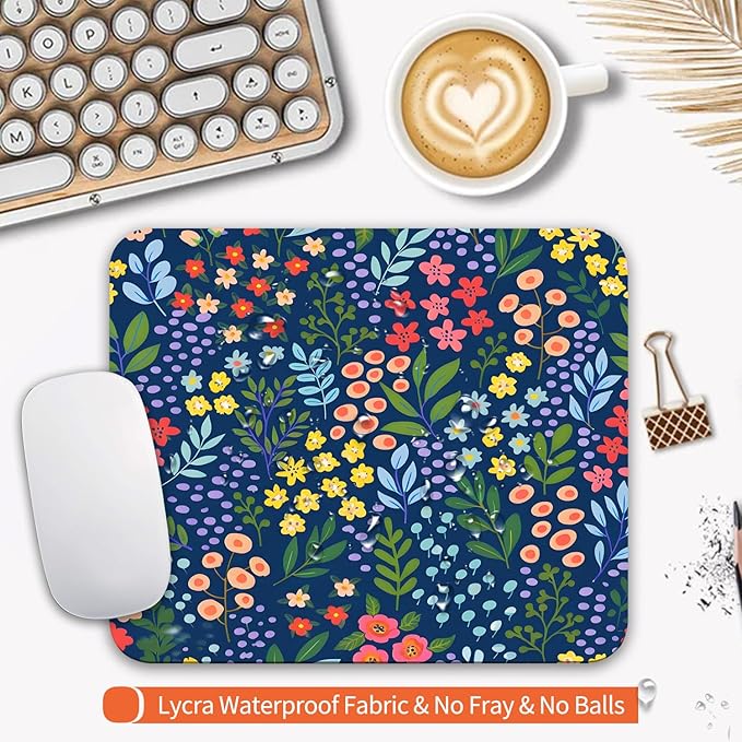 Square Mouse Pad Flowers,Personalized Premium-Textured Custom Mouse Mat Design,Washable Mousepad Lycra Cloth,Non-Slip Rubber Base Computer Mouse Pads for Wireless Mouse