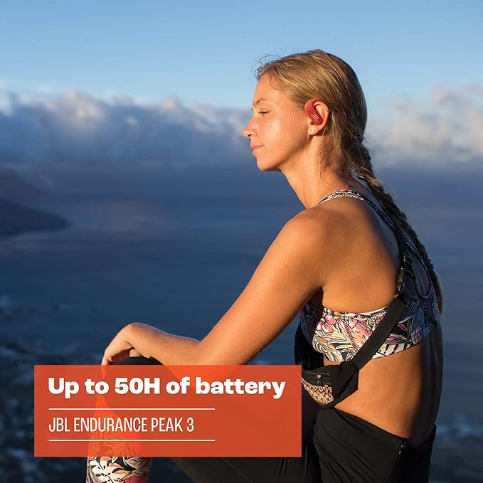 JBL Endurance Peak 3 - Dust and Water Proof (IP68) True Wireless Active Earbuds, JBL Pure Bass Sound, Up to 50 Total Hours of Playback with Speed Charge, Ambient Aware & Talk Thru (White)
