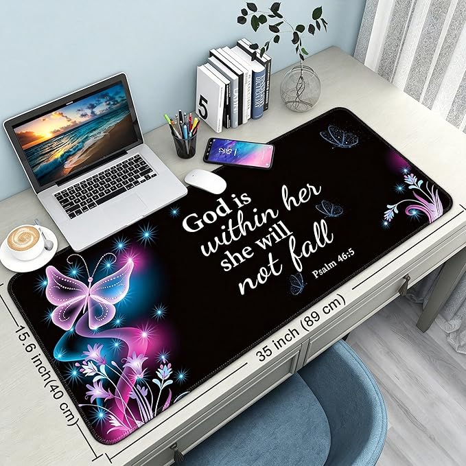 Desk Mat,Large Mouse Pad 35''×15.6'' XXL Extended Mouse Pad Mat Desk Pad with Non-Slip Base Mousepad for Computer,Office,Keyboard and Laptop -Butterflies