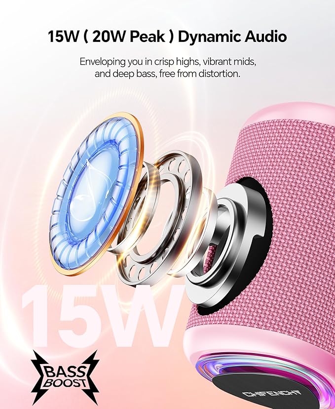 Portable Bluetooth Speaker Beach Essentials: Powerful Crystal Clear Sound/Dynamic Light/IPX5 Waterproof/All Day Playtime/Wireless BT 5.3/TWS Paring, Dad Gifts, Outdoor|Travel|Camping|Pool Accessories