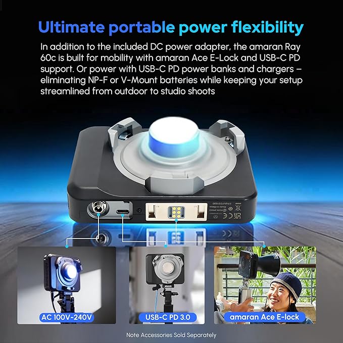 Amaran Ray 60c RGB Video Light,60W Portable Studio Photography Light CCT 1,800K-20,000K with Softbox Portable Bag for YouTube,TikTok,Live Streaming,Weddings,Vlog