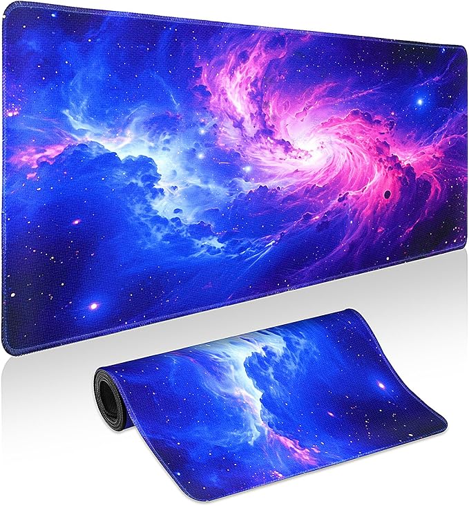 Mouse Pad Gaming - Desk Mat for Keyboard and Mouse - Purple Galaxy Space Large Mouse Pads for Desk, Gaming Mousepad with Non-Slip Base, Desks Pad (31.5" X 11.8") for Game, Office and Home