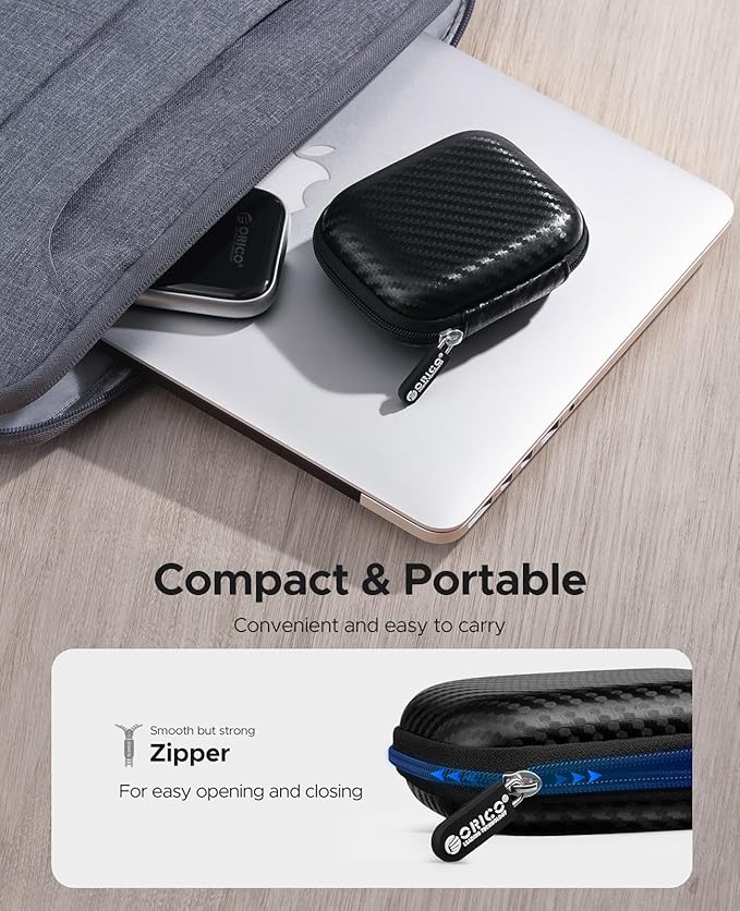 ORICO Portable Protection Case for External SSD Hard Drive, Travel Cable and Tiny Electronic Equipment, Water-Resistant Storage Bag with EVA Material (M2PH03)