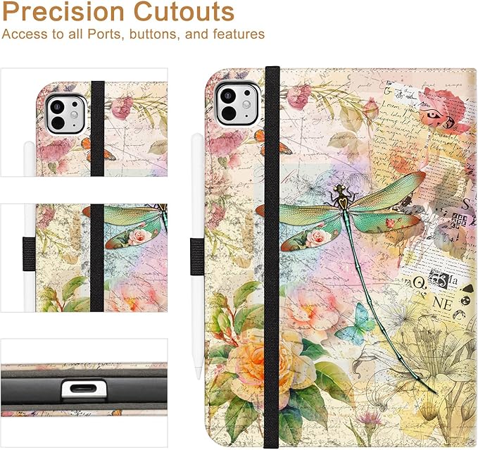 Vimorco for iPad Pro 13 Inch Case M5/M4 2025/2024, for iPad 13 Pro Case for Girls Women Adjustable Stand Cover, Hand Strap, Card Pocket with Pencil Holder, for iPad 13 Pro Cover, Dragonfly