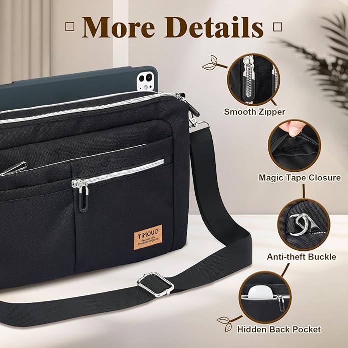 TiMOVO 9-11 Inch Tablet Sleeve Bag for iPad 11-inch A16 2025, Galaxy Tab A9 Plus 11", Anti-Theft Deisgn & Shoulder Strap