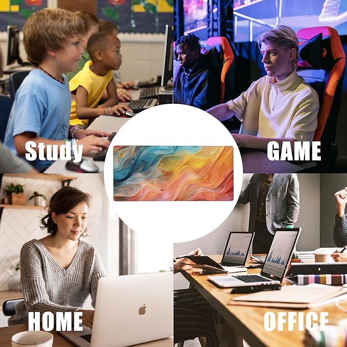 Abstract Marble Desk Mat, Large Gaming Mouse Pad, Non-Slip Rubber Base Pad with Stitched Edges for Home Decor - 35.4" x 15.7"