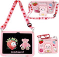 iPad 10th/11th Generation A16 Case Kids - 11 inch Soft Silicone Shockproof Cover with Pencil Holder,Adjustable Shoulder Strap & Stand for School,Cute Bear Strawberry Gift for Teen Girls