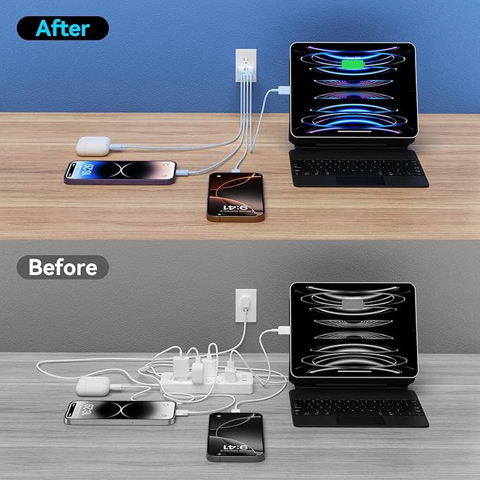 USB C Charger Block, 2Pack 40W 4 Ports Type C Fast Phone Charging Cubes PD USBC Wall Plug+QC 3.0 USB A Charger Power Brick Box for iPhone 16/15/14/13/12/11 Pro Max, Galaxy,Gradient Purple+Blue