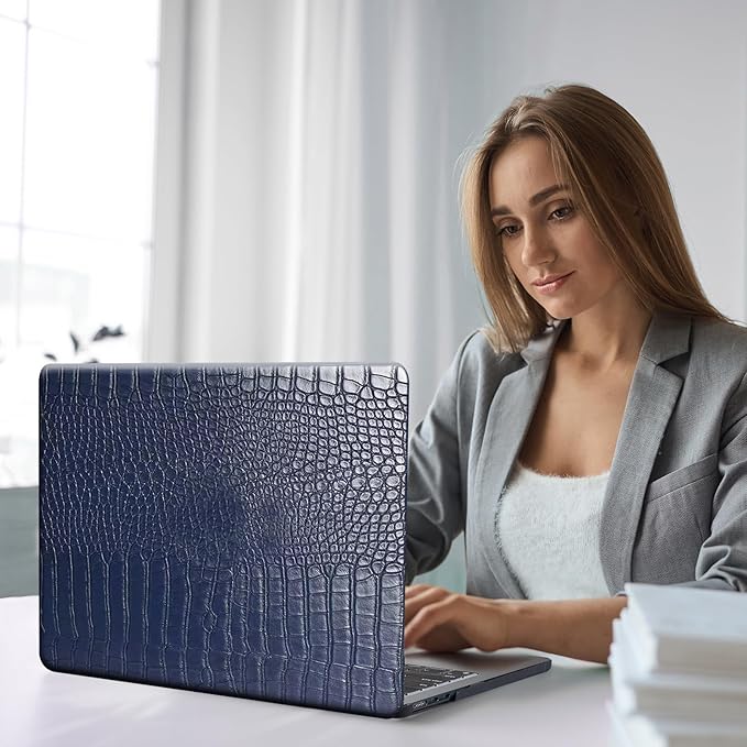 Funut for Crocodile MacBook Air 15 Inch Case 2026 2025 2024 2023 M4 M3 M2 A3241 A3114 A2941, Elegant Luxury Crocodile Leather Plastic Hard Shell Case & Keyboard Cover,Deep Blue