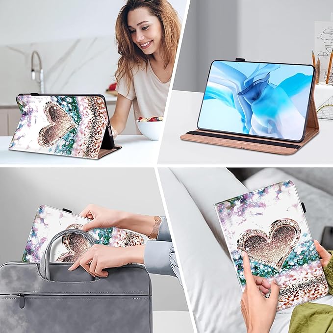 Case for iPad Pro 12.9-Inch 2022/2021/2020/2018 (6th/5th/4th/3rd Generation) with Pen Holder & Card Slots, Premium PU Leather Flip Folio Kickstand Case - Diamond Peach