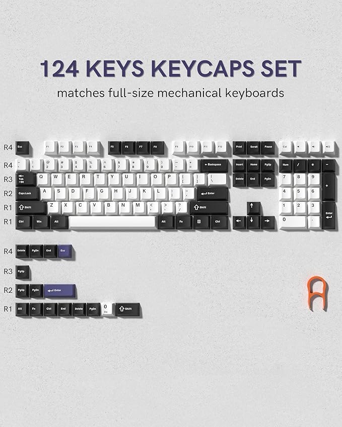Womier Double Shot PBT Keycaps Set 138 Keys, Cherry Profile Custom Keycaps 60 65 75 100 Percent for 61/64/68/84/87/100/104/108 Retro Gaming Mechanical Keyboard (Black White2)