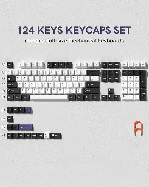 Womier Double Shot PBT Keycaps Set 138 Keys, Cherry Profile Custom Keycaps 60 65 75 100 Percent for 61/64/68/84/87/100/104/108 Retro Gaming Mechanical Keyboard (Black White2)