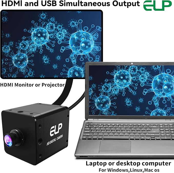 ELP 4K 60fps USB3.0 HDMI Camera H.264 Wide Angle High Speed UVC Lightburn Cameras for Computer Low Illumination Simultaneous Output PC Webcam M12 100° Web_Camera for Windows Linux Mac TV Projector