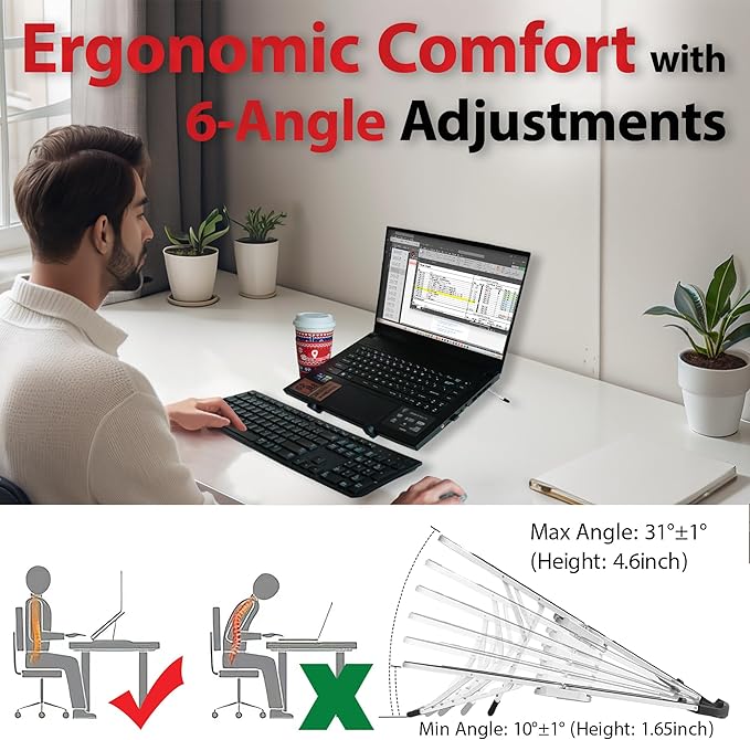 Travel Depot Portable Laptop Stand, Foldable Laptop Stand for Desk and Travel, Ergonomic 6-Level Angle Adjustable Computer Riser, Compact ABS Holder Compatible with All Lap Tops and iPad (10-15.6")