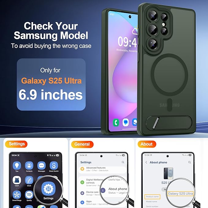 Magnetic for Samsung Galaxy S25 Ultra Case, [Compatible with MagSafe][Full Camera Protection][Built-in Invisible Kickstand] Translucent Matte Phone Case for S25 Ultra 6.9" - Green