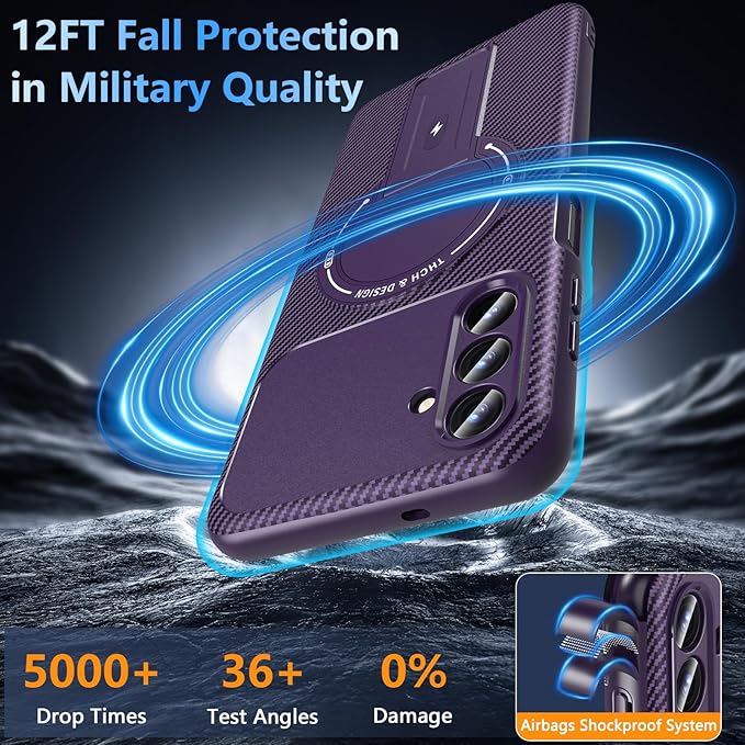 OWKEY Case Samsung Galaxy A13 5G, Magnetic Phone Case with Stand & Screen Protector, Anti-Fingerprint Shockproof Protective Case for Samsung A13 (Purple)