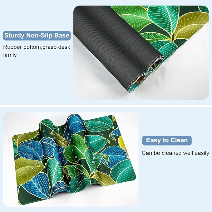 Large Gaming Mouse Pad with Coaster, Desk Matt for Desktop, Desk Pad, Mouse Pads Mat, Stitched Edges Big Extended Mousepad for Computer Keyboard Laptop Office Decor, 31.5'' x15.6''-Leaves 2