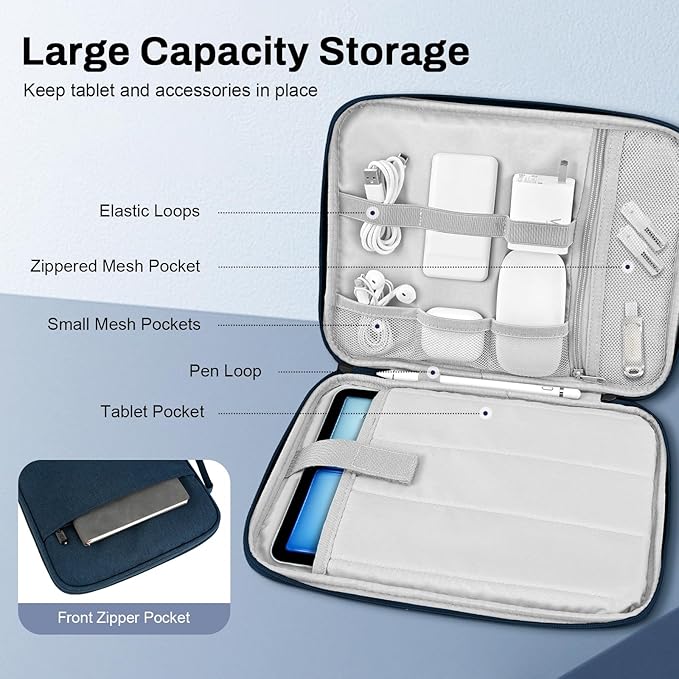 Dadanism 9-11 Inch Tablet Sleeve Padded Carrying Case with Handle, Protective Travel Bag for iPad A16 11" 2025, iPad Air M4/Pro M5 11", iPad 10th Gen 10.9", iPad 10.2", Galaxy Tab A11+ 11", Blue