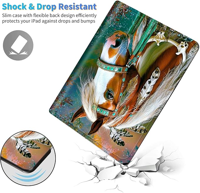 for All-New 6" Kindle 11th Generation 2024/2022 Release E-Reader Case, Slim Kickstand Stand Leather Smart Cover with Auto Wake/Sleep, Feathered Horse