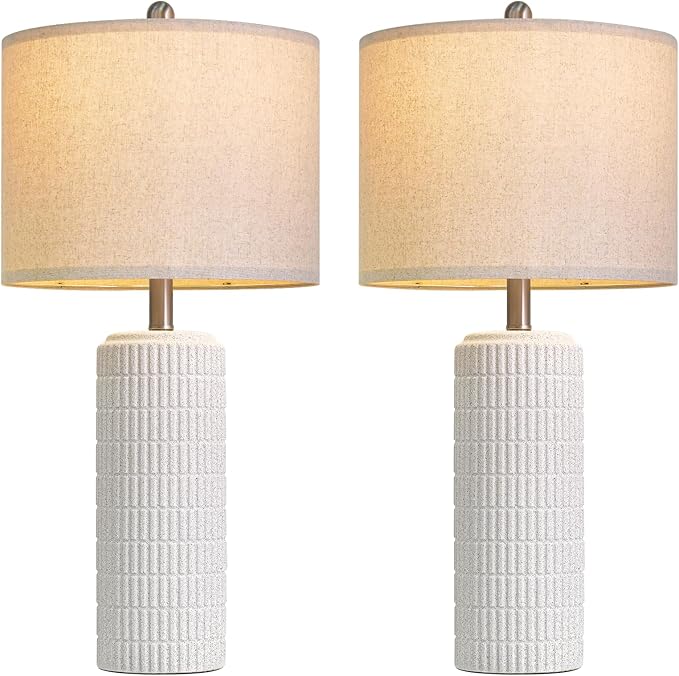 PoKat 27.5'' Tall Table Lamps for Living Room Set of 2, Stone-Like Ceramic Bedroom Lamps for Night Stands, Farmhouse Bedside Lamps for Bedroom Living Room, Nightstand Lamps for End Table, Hallway