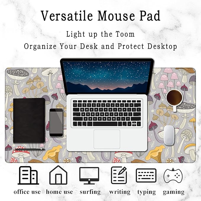 Gaming Desk Mat Large,Colorful Mushrooms Extended Mousepad,Non-Slip Rubber Mouse Pad Stitched Edges,Desktop Decorative Accessories for Home Office 31.5" x 15.7"