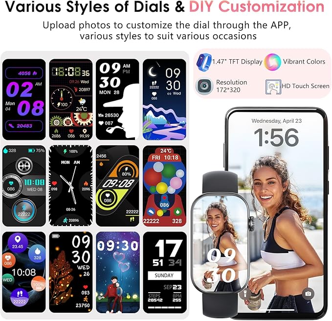 Fitness Tracker, Smart Watch with 24/7 Dynamic Heart Rate Blood Oxygen Monitoring Sleep Tracker Answer / Make Call 24 Sports Modes Pedometer IP68 Waterproof Step Calorie Counter for Women Men (Black)