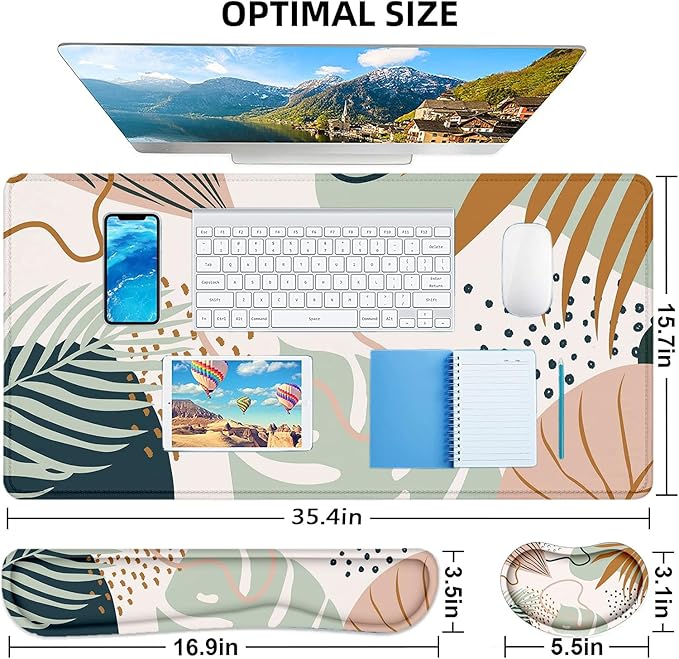 LATEEFAH Desk Mat, Mouse Pad with Wrist Rest, 4-in-1 Large Mouse Pads for Desk, Ergonomic Mouse Pad and Keyboard Wrist Rest Gaming Keyboard Mat for Office, Home