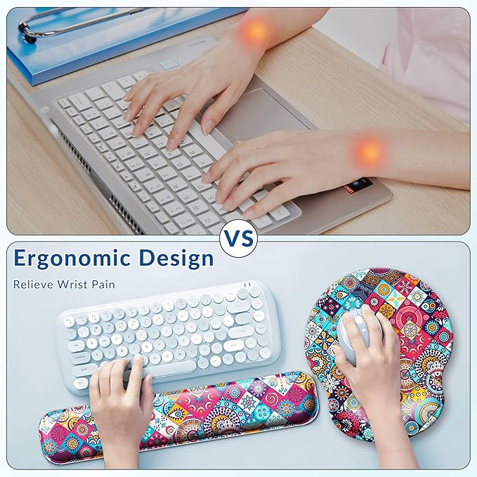 Desk Pad Keyboard Wrist Rest and Mouse Pad Coaster Set,Large XXL Desk Mat Matt Cover Ergonomic Mousepad with Memory Foam for Women Desktop Computer & Office -Mexican Style
