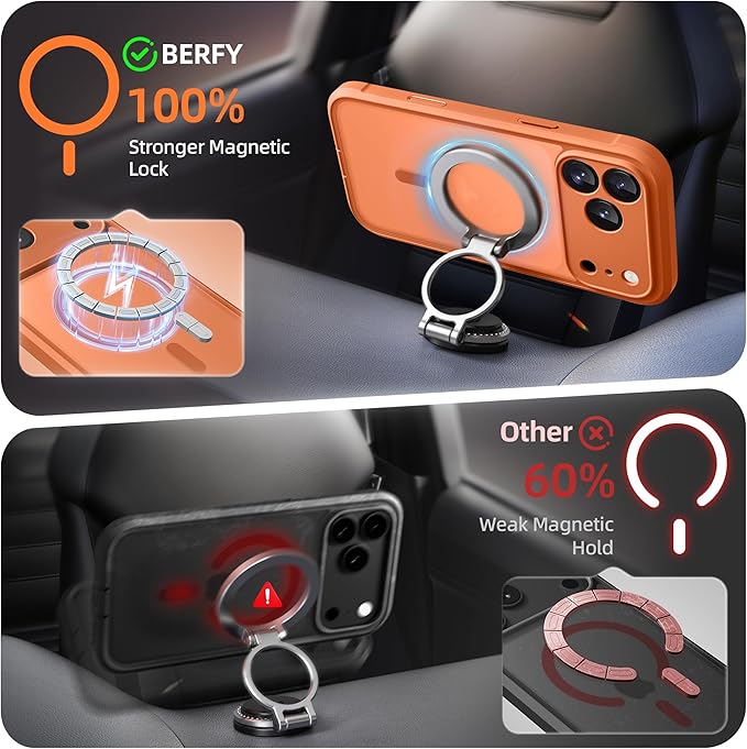 BERFY for iPhone 17 Pro Case, Compatible with MagSafe, Built-in Privacy Screen Protector, Camera Protection, Shockproof Full Body Phone Case 6.3", Translucent Cosmic Orange