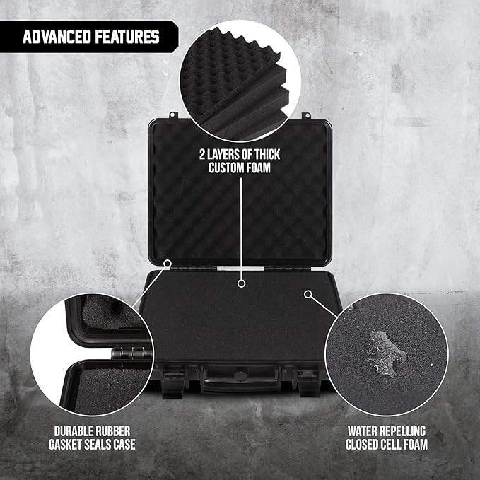 Durabox All Weather Hard Case 16 x 14 x 4” - TSA Approved Hard Shell Travel Case with Customizable Foam for Laptops, Electronics, Guns, Pistols and Other Gear