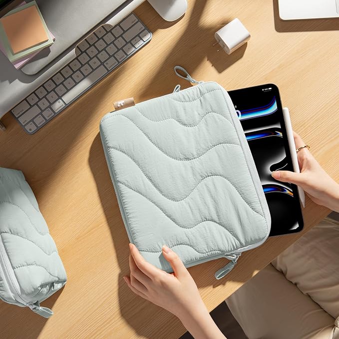 tomtoc 360 Protective Puffy Tablet Sleeve for 2026 11-inch iPad Air M4/M3, iPad Pro 2025 (M5/M4), iPad (A16) with Magic Keyboard/Smart Keyboard Folio, Quilted Soft Puffer iPad Case Bag