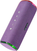 40W Bluetooth Shower Speaker, IPX7 Waterproof Floating Pool Speaker with Interactive Tap-to-Play Drum Beats, 25H Playtime, LED Lights, Built-in Mic for Hands-Free Calls in Bathroom, Purple