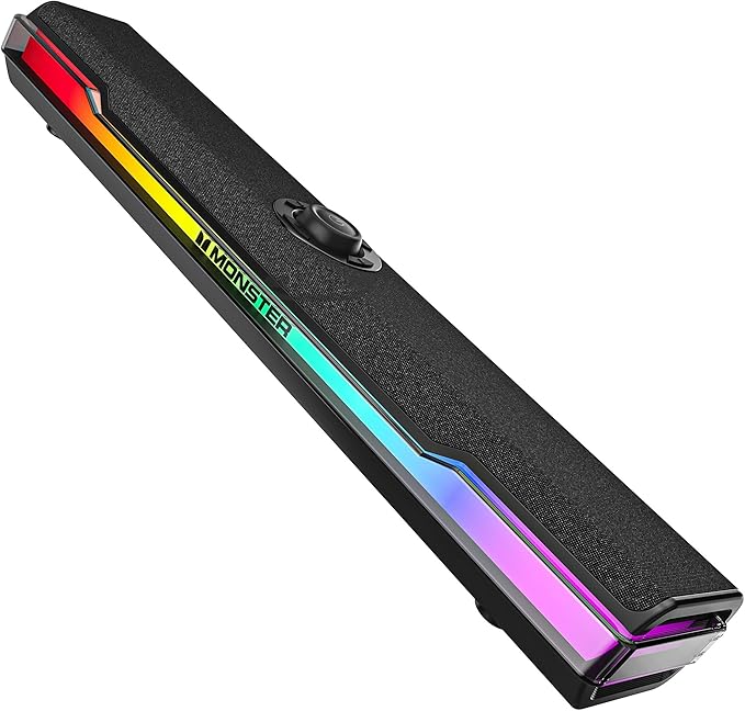 Monster S330 Computer Speakers, HiFi Stereo Sound PC Speakers, Bluetooth 6.0 Computer Sound Bar with Dynamic RGB Light, USB/Type-C Plug & Play, Gaming Speakers for Computer Desktop, PC, Laptop, Tablet