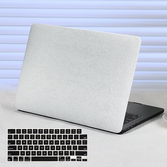 Funut for MacBook Air 15 inch Case 2026 2025-2023 Release M4 A3241 M3 A3114 M2 A2941, Luxury Snake PU Leather Scratch & Shockproof Hard Shell Case & Keyboard Cover, Snakeskin White