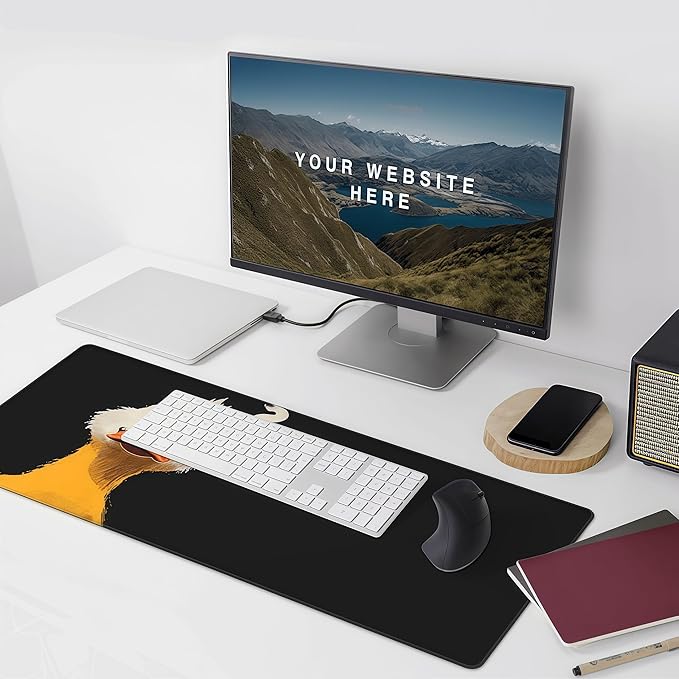 Cute Duck with Question Mark XXL Large Mouse Pad, 35.4x15.7 Inches Extended Desk Mat, Non-Slip Rubber Base, Black Gaming Mouse Pad for Wireless Mice and Keyboards