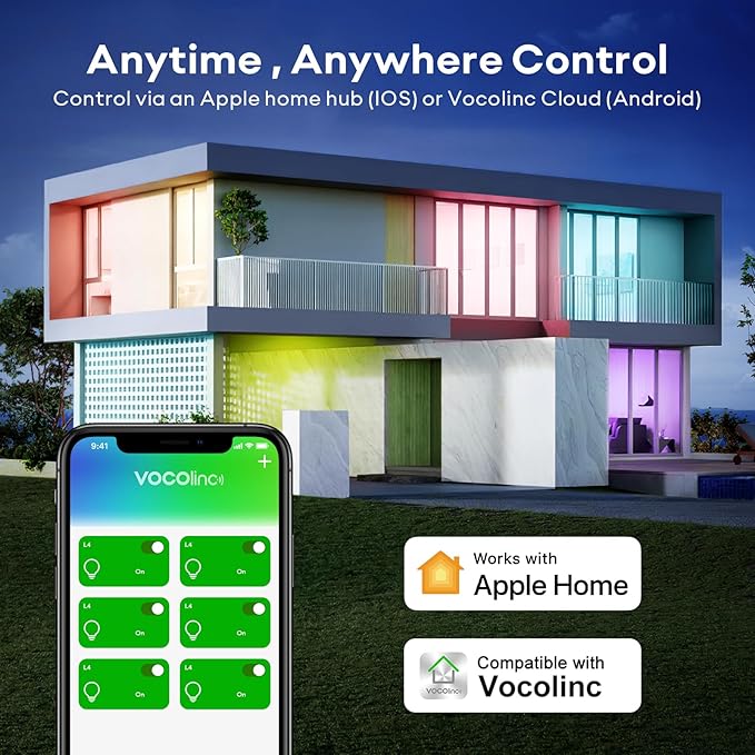 VOCOlinc Smart Light Bulb Works with Apple Homekit, Alexa, Google Home, Full Color Changing WiFi LED Bulbs, 850 Lumens Dimmable Multicolor 2200K-7000K, A21, 9.5W, 2 Pack