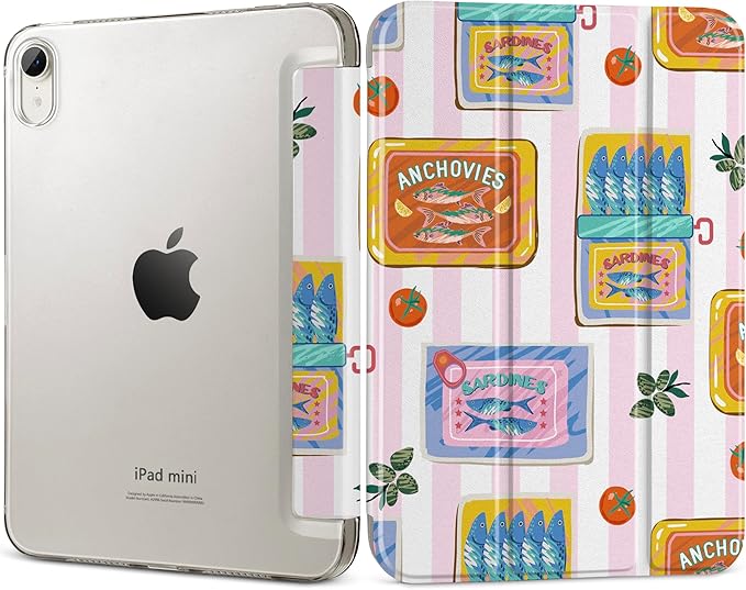DONGKE for iPad mini 7 (A17 Pro) 2024 & iPad mini 6 2021 8.3 Inch, Slim Foldable Stand Hard PC Translucent Back Shell Smart Cover for iPad mini 7th/6th Generation [Auto Wake/Sleep] - Canned Sardines