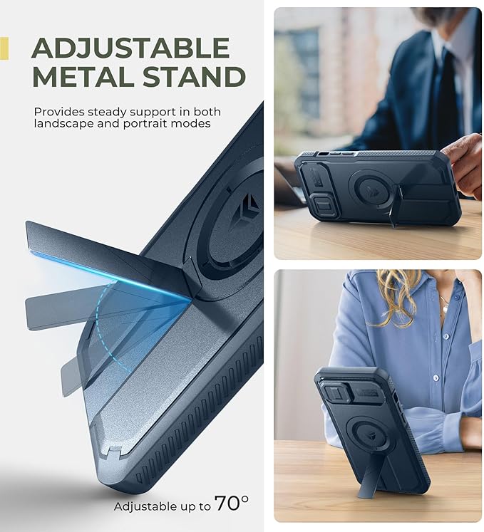 Dexnor for iPhone 15 Plus/14 Plus Case with Slide Camera Cover & Adjustable Kickstand&Built-in Screen Protector,Magsafe Rugged Shockproof Bumper Cases Heavy-Duty Magnetic Protective Cover,Navy Blue