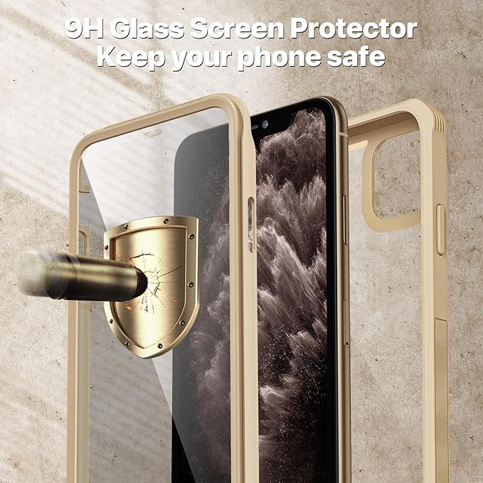 CENHUFO Privacy for iPhone 11 Pro Case, Full Body Phone Case with Built-in 9H Tempered Glass Privacy Screen Protector and Camera Lens Protector, Anti Peep Spy Shockproof Bumper Clear Cover - Beige