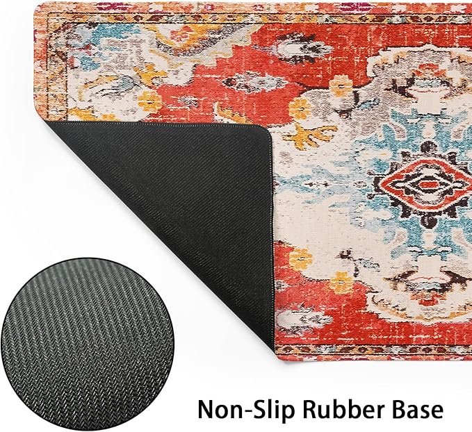 Vintage Rug Mouse Pad XL Red Orange Retro Carpet Aesthetic Extended Table Mat 80X30 cm Non-Slip Rubber Base Stitched Edge Large XL Mousepad for Desk Gaming Laptop Desk Top,31.5×11.8 Inch