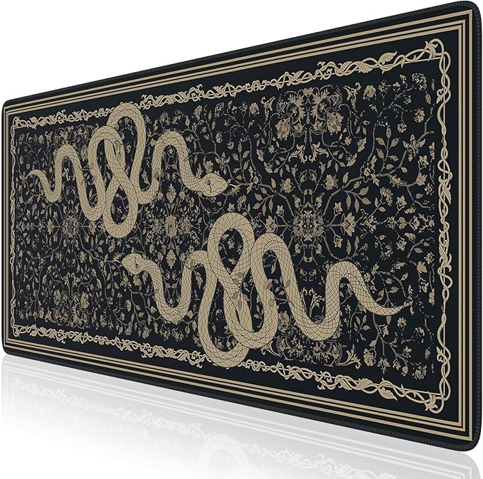 Large Desk Mat, Desk Matt for Desktop, Computer Gaming Mouse Pads, Stitched Edges Soft Mat for Desktop Office Home 35.4 x 15.7 Inches (Black Gold Snake)