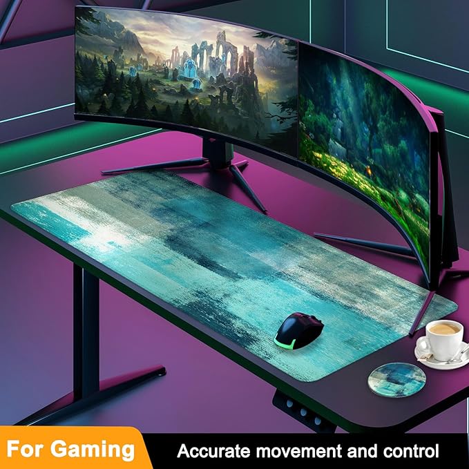 Large Gaming Mouse Pad with Coaster, Desk Matt for Desktop, Desk Pad, Mouse Pads Mat, Stitched Edges Big Extended Mousepad for Computer Keyboard Laptop Office Decor, 31.5'' x15.6''-Abstract Colors