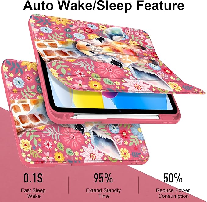 Case for iPad Air 11 inch M4 2026 M3 2025 M2 2024,iPad Air 5th (2022) / 4th (2020) 10.9 Inch Lightweight Shockproof TPU Cute Trifold Cover Auto Wake Sleep Clear Back Soft Bumper, Giraffe