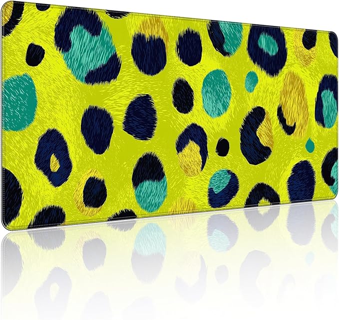 35.4 x 15.7 in, XXL Large Mouse Pad for Desk, Extended Keyboard Mouse Mat for Computer Office, Big Mouse pad with Stitched Edges, Gaming Pc-Abstract Leopard Print Light Green