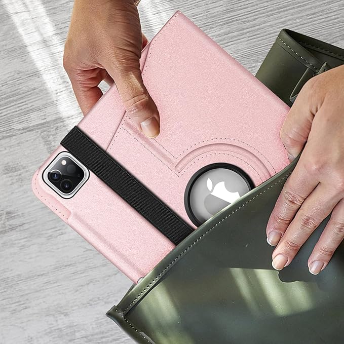 Fintie Rotating Case for iPad Pro 11-inch (4th / 3rd Generation) 2022/2021-360 Degree Swiveling Stand Cover w/Pencil Holder, Auto Sleep/Wake, Also Fit iPad Pro 11" 2nd/1st Gen, Rose Gold