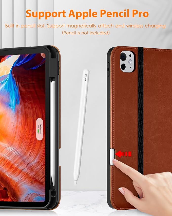 DTTO for iPad Pro 11 inch Case (M5/M4) 2025/2024, Premium Leather Business Folio Stand Cover with Pencil Holder - Auto Wake/Sleep and Multiple Viewing Angles, Brown