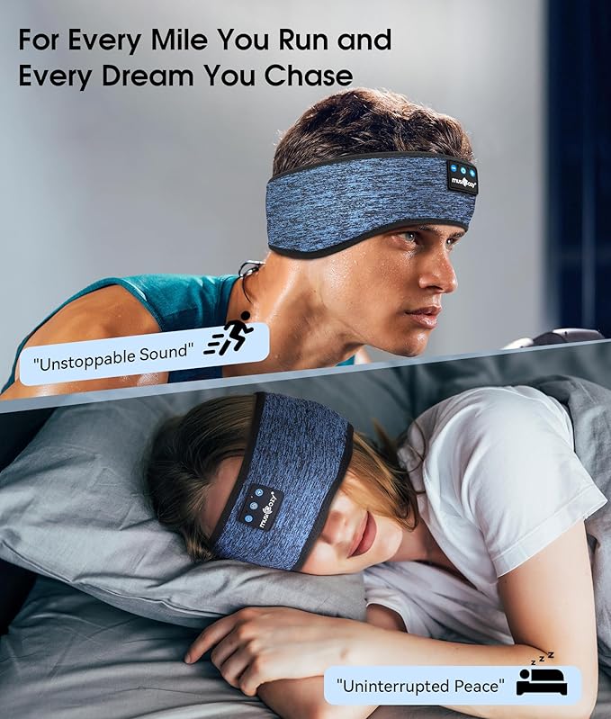 MUSICOZY Sleep Headphones Bluetooth 5.4 Headband, Wireless Earphones Music Sleep Earbuds Sleeping Eye Mask with HD Stereo Speakers for Workout Running Travel Yoga, Ideal Gifts (Blue)