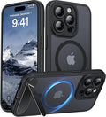 Magnetic Compatible with iPhone 15 Pro Case, [Built-in Kickstand][Full Camera Protection][Compatible with MagSafe][Anti-Fingerprint] Shockproof Phone Case for iPhone 15 Pro 6.1",Black